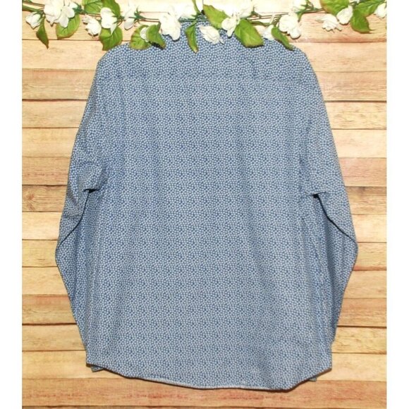 Egara Blue Micro Floral Men's Shirt Size L Non Iron Contrast Cuffs Button Up - Picture 5 of 9